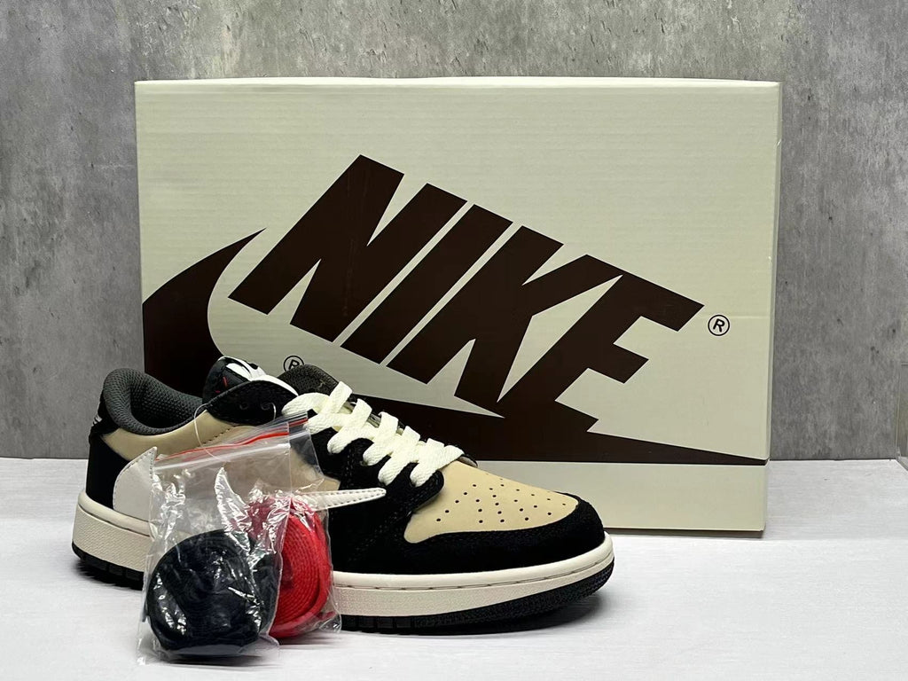 Air Jordan 1 D Reverse Swoosh Black and Beige Sneakers