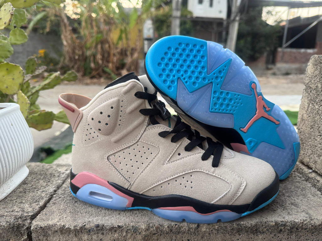 Air Jordan 6 Retro Beige Pink Blue Sneakers