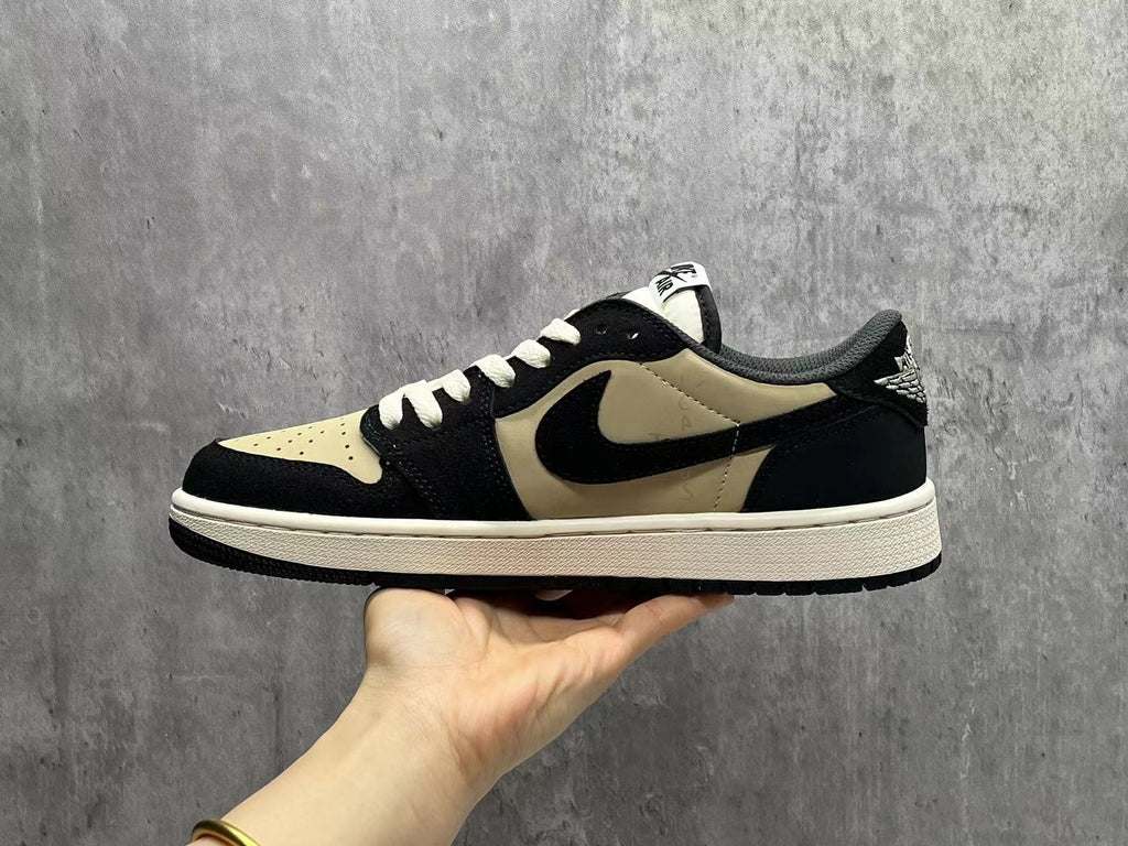 Air Jordan 1 D Reverse Swoosh Black and Beige Sneakers