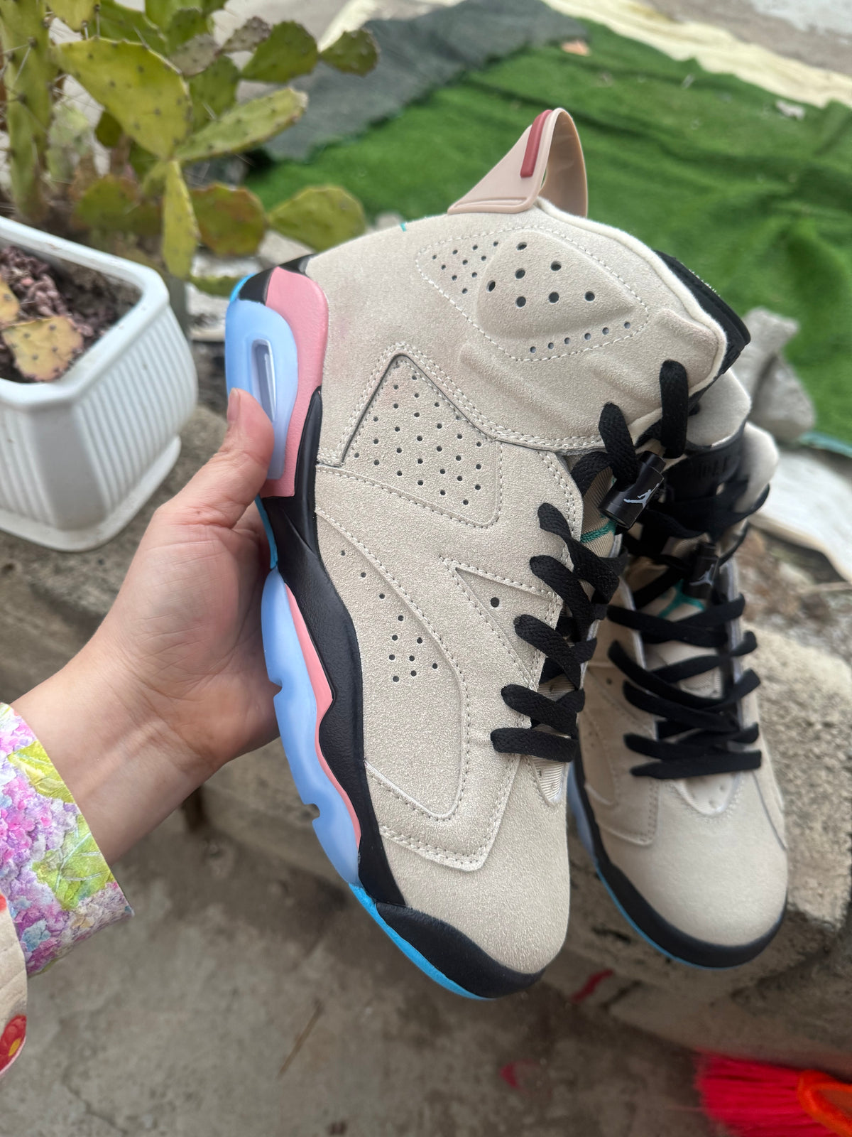 Air Jordan 6 Retro Beige Pink Blue Sneakers